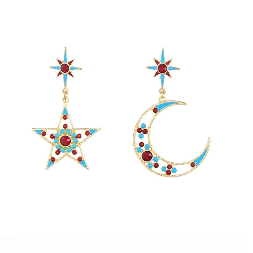 🌙✨ NWT Star & Moon Drop Earrings – Colorful Statement Jewelry – Playful & Uniqu